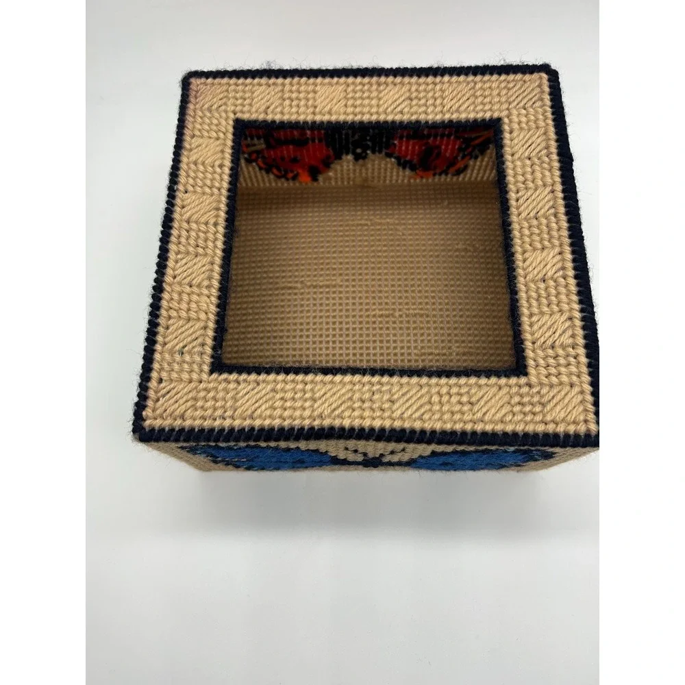 Handmade Needlepoint Butterfly Tissue Box Cover Yarn Art Cottagecore Decor